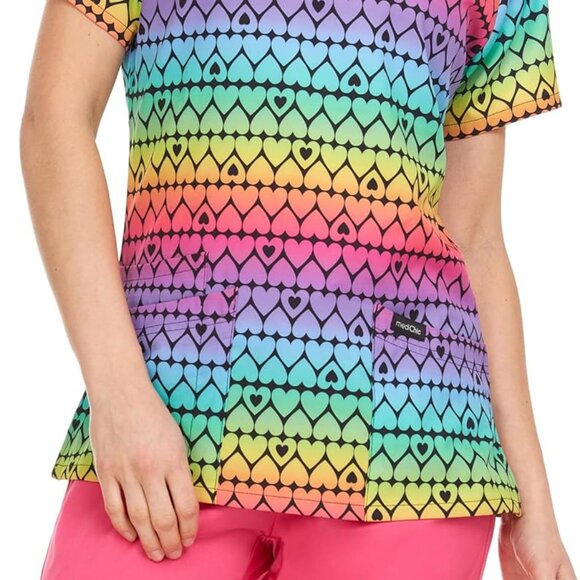 2X MediChic Medical Uniform Scrub Top Printed - Picture 2 of 3